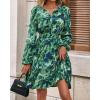 imageBTFBM Fall Dresses for Women 2025 V Neck Long Sleeve Elastic Waist Boho Beach Vacation Clothes Floral Mini Summer DressFlower Green