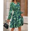 imageBTFBM Fall Dresses for Women 2025 V Neck Long Sleeve Elastic Waist Boho Beach Vacation Clothes Floral Mini Summer DressFlower Green
