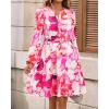 imageBTFBM Fall Dresses for Women 2025 V Neck Long Sleeve Elastic Waist Boho Beach Vacation Clothes Floral Mini Summer DressRed
