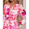 imageBTFBM Fall Dresses for Women 2025 V Neck Long Sleeve Elastic Waist Boho Beach Vacation Clothes Floral Mini Summer DressRed