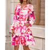 imageBTFBM Fall Dresses for Women 2025 V Neck Long Sleeve Elastic Waist Boho Beach Vacation Clothes Floral Mini Summer DressRed