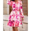 imageBTFBM Fall Dresses for Women 2025 V Neck Long Sleeve Elastic Waist Boho Beach Vacation Clothes Floral Mini Summer DressRed