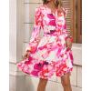 imageBTFBM Fall Dresses for Women 2025 V Neck Long Sleeve Elastic Waist Boho Beach Vacation Clothes Floral Mini Summer DressRed