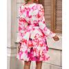 imageBTFBM Fall Dresses for Women 2025 V Neck Long Sleeve Elastic Waist Boho Beach Vacation Clothes Floral Mini Summer DressRed