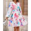 imageBTFBM Fall Dresses for Women 2025 V Neck Long Sleeve Elastic Waist Boho Beach Vacation Clothes Floral Mini Summer DressWatercolour Pink