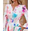 imageBTFBM Fall Dresses for Women 2025 V Neck Long Sleeve Elastic Waist Boho Beach Vacation Clothes Floral Mini Summer DressWatercolour Pink