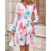 imageBTFBM Fall Dresses for Women 2025 V Neck Long Sleeve Elastic Waist Boho Beach Vacation Clothes Floral Mini Summer DressWatercolour Pink