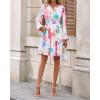 imageBTFBM Fall Dresses for Women 2025 V Neck Long Sleeve Elastic Waist Boho Beach Vacation Clothes Floral Mini Summer DressWatercolour Pink