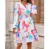 imageBTFBM Fall Dresses for Women 2025 V Neck Long Sleeve Elastic Waist Boho Beach Vacation Clothes Floral Mini Summer DressWatercolour Pink