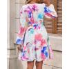 imageBTFBM Fall Dresses for Women 2025 V Neck Long Sleeve Elastic Waist Boho Beach Vacation Clothes Floral Mini Summer DressWatercolour Pink