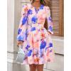 imageBTFBM Fall Dresses for Women 2025 V Neck Long Sleeve Elastic Waist Boho Beach Vacation Clothes Floral Mini Summer DressWatercolour Purple