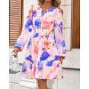 imageBTFBM Fall Dresses for Women 2025 V Neck Long Sleeve Elastic Waist Boho Beach Vacation Clothes Floral Mini Summer DressWatercolour Purple
