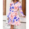 imageBTFBM Fall Dresses for Women 2025 V Neck Long Sleeve Elastic Waist Boho Beach Vacation Clothes Floral Mini Summer DressWatercolour Purple
