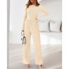 imageBTFBM Jumpsuits For Women Dressy Casual Fall Clothes 2025 Long Sleeve Knit Ruched Business Lounge Pants Rompers PocketsBeige