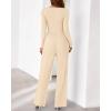 imageBTFBM Jumpsuits For Women Dressy Casual Fall Clothes 2025 Long Sleeve Knit Ruched Business Lounge Pants Rompers PocketsBeige