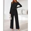 imageBTFBM Jumpsuits For Women Dressy Casual Fall Clothes 2025 Long Sleeve Knit Ruched Business Lounge Pants Rompers PocketsBlack