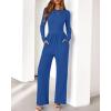 imageBTFBM Jumpsuits For Women Dressy Casual Fall Clothes 2025 Long Sleeve Knit Ruched Business Lounge Pants Rompers PocketsBlue