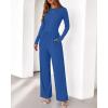imageBTFBM Jumpsuits For Women Dressy Casual Fall Clothes 2025 Long Sleeve Knit Ruched Business Lounge Pants Rompers PocketsBlue