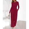 imageBTFBM Jumpsuits For Women Dressy Casual Fall Clothes 2025 Long Sleeve Knit Ruched Business Lounge Pants Rompers PocketsDark Red
