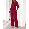 imageBTFBM Jumpsuits For Women Dressy Casual Fall Clothes 2025 Long Sleeve Knit Ruched Business Lounge Pants Rompers PocketsDark Red