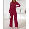 imageBTFBM Jumpsuits For Women Dressy Casual Fall Clothes 2025 Long Sleeve Knit Ruched Business Lounge Pants Rompers PocketsDark Red