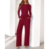 imageBTFBM Jumpsuits For Women Dressy Casual Fall Clothes 2025 Long Sleeve Knit Ruched Business Lounge Pants Rompers PocketsDark Red