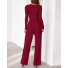 imageBTFBM Jumpsuits For Women Dressy Casual Fall Clothes 2025 Long Sleeve Knit Ruched Business Lounge Pants Rompers PocketsDark Red