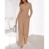 imageBTFBM Jumpsuits For Women Dressy Casual Fall Clothes 2025 Long Sleeve Knit Ruched Business Lounge Pants Rompers PocketsKhaki