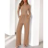 imageBTFBM Jumpsuits For Women Dressy Casual Fall Clothes 2025 Long Sleeve Knit Ruched Business Lounge Pants Rompers PocketsKhaki