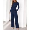 imageBTFBM Jumpsuits For Women Dressy Casual Fall Clothes 2025 Long Sleeve Knit Ruched Business Lounge Pants Rompers PocketsNavy