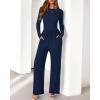 imageBTFBM Jumpsuits For Women Dressy Casual Fall Clothes 2025 Long Sleeve Knit Ruched Business Lounge Pants Rompers PocketsNavy