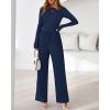 imageBTFBM Jumpsuits For Women Dressy Casual Fall Clothes 2025 Long Sleeve Knit Ruched Business Lounge Pants Rompers PocketsNavy