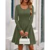 imageBTFBM Long Sleeve Dress for Women Casual Ribbed Knit Crew Neck Button Down Empire Waist A Line Flowy 2025 Fall DressesArmy Green