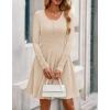 imageBTFBM Long Sleeve Dress for Women Casual Ribbed Knit Crew Neck Button Down Empire Waist A Line Flowy 2025 Fall DressesBeige