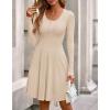 imageBTFBM Long Sleeve Dress for Women Casual Ribbed Knit Crew Neck Button Down Empire Waist A Line Flowy 2025 Fall DressesBeige