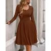 imageBTFBM Long Sleeve Dress for Women Casual Ribbed Knit Crew Neck Button Down Empire Waist A Line Flowy 2025 Fall DressesBrown