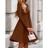 imageBTFBM Long Sleeve Dress for Women Casual Ribbed Knit Crew Neck Button Down Empire Waist A Line Flowy 2025 Fall DressesBrown