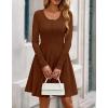 imageBTFBM Long Sleeve Dress for Women Casual Ribbed Knit Crew Neck Button Down Empire Waist A Line Flowy 2025 Fall DressesBrown