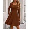 imageBTFBM Long Sleeve Dress for Women Casual Ribbed Knit Crew Neck Button Down Empire Waist A Line Flowy 2025 Fall DressesBrown