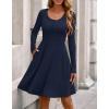 imageBTFBM Long Sleeve Dress for Women Casual Ribbed Knit Crew Neck Button Down Empire Waist A Line Flowy 2025 Fall DressesNavy