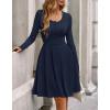 imageBTFBM Long Sleeve Dress for Women Casual Ribbed Knit Crew Neck Button Down Empire Waist A Line Flowy 2025 Fall DressesNavy