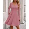 imageBTFBM Long Sleeve Dress for Women Casual Ribbed Knit Crew Neck Button Down Empire Waist A Line Flowy 2025 Fall DressesPink