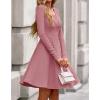 imageBTFBM Long Sleeve Dress for Women Casual Ribbed Knit Crew Neck Button Down Empire Waist A Line Flowy 2025 Fall DressesPink