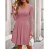 imageBTFBM Long Sleeve Dress for Women Casual Ribbed Knit Crew Neck Button Down Empire Waist A Line Flowy 2025 Fall DressesPink