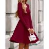 imageBTFBM Long Sleeve Dress for Women Casual Ribbed Knit Crew Neck Button Down Empire Waist A Line Flowy 2025 Fall DressesWine Red