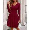 imageBTFBM Long Sleeve Dress for Women Casual Ribbed Knit Crew Neck Button Down Empire Waist A Line Flowy 2025 Fall DressesWine Red