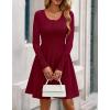 imageBTFBM Long Sleeve Dress for Women Casual Ribbed Knit Crew Neck Button Down Empire Waist A Line Flowy 2025 Fall DressesWine Red