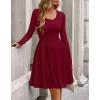 imageBTFBM Long Sleeve Dress for Women Casual Ribbed Knit Crew Neck Button Down Empire Waist A Line Flowy 2025 Fall DressesWine Red