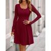 imageBTFBM Long Sleeve Dress for Women Casual Ribbed Knit Crew Neck Button Down Empire Waist A Line Flowy 2025 Fall DressesWine Red