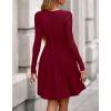 imageBTFBM Long Sleeve Dress for Women Casual Ribbed Knit Crew Neck Button Down Empire Waist A Line Flowy 2025 Fall DressesWine Red